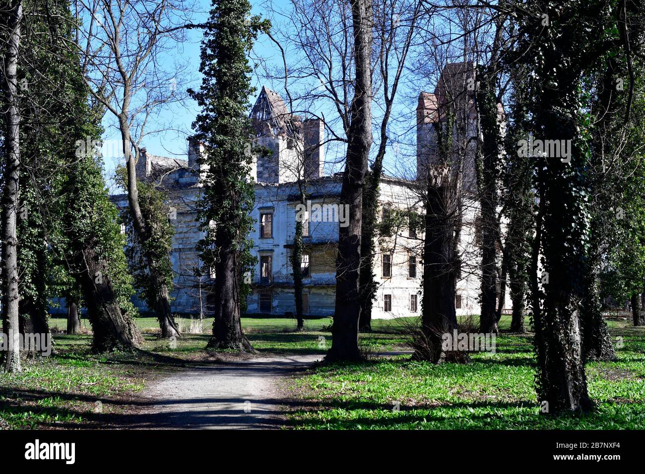 Austria, ruin of Pottendorf castle, a moated medieval castle in Lower ...