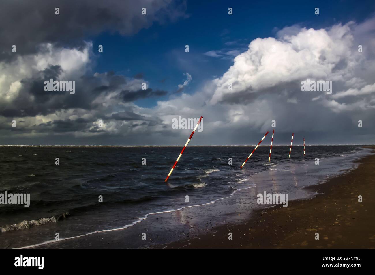 Baltrum, a small island in the North Sea, showed its stormy side here. The first autumn storm in the year. Stock Photo