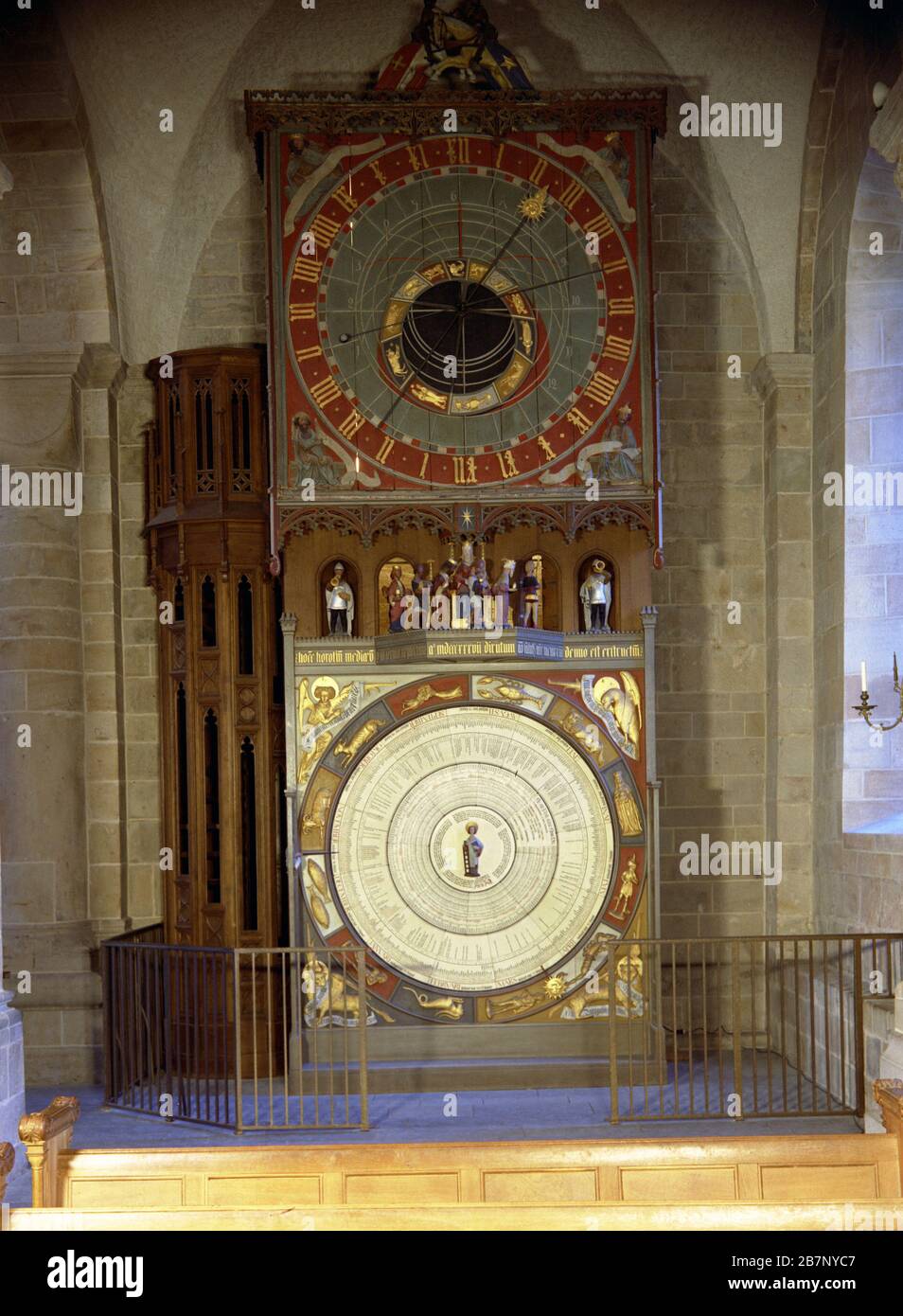 Lund Cathedral, Sweden.  Medieval Clock (astronomical from Horologium Mirabile Lundense) from the 1400s, Stock Photo