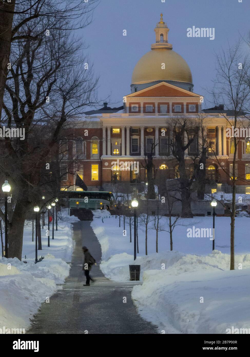 Massachusetts State House in Winter Stock Photo