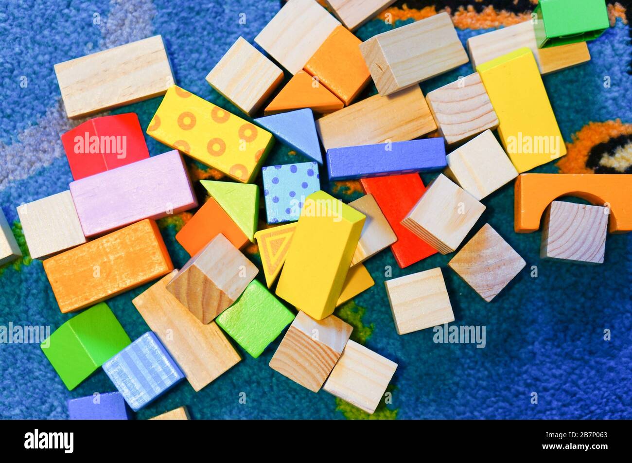 Wooden buildings blocks for kids Stock Photo - Alamy