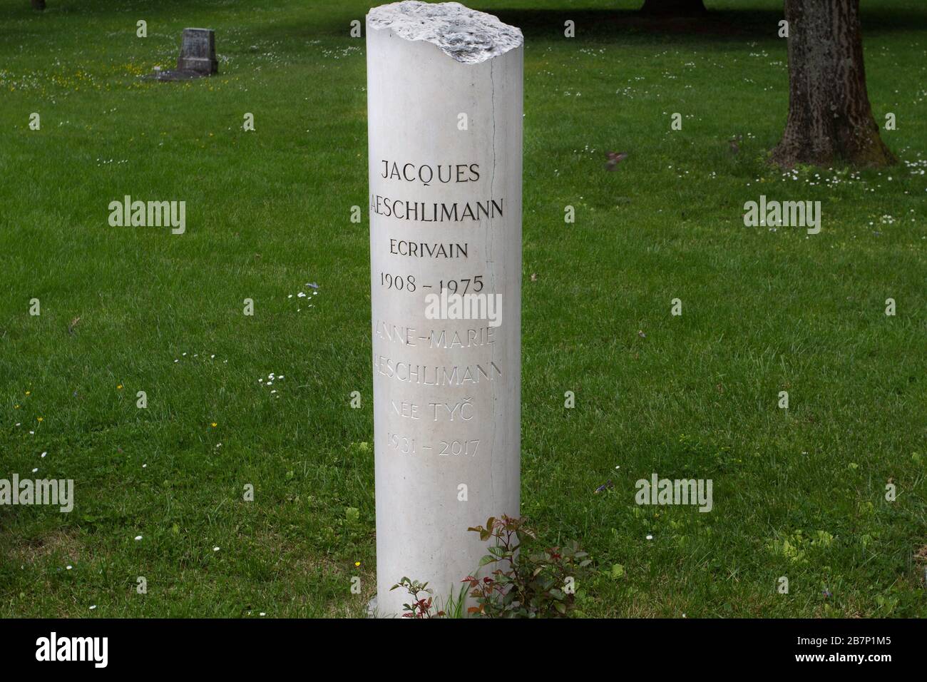 Grave of Jacques Aeschlimann - Kings Cemetery (Cimetière des Rois), Geneva Stock Photo