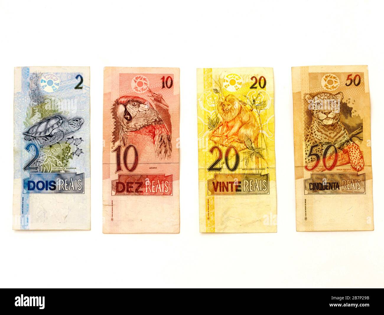 Brazilian Reias First Series (1994 - 2010) Banknotes Depicting Wildlife Stock Photo