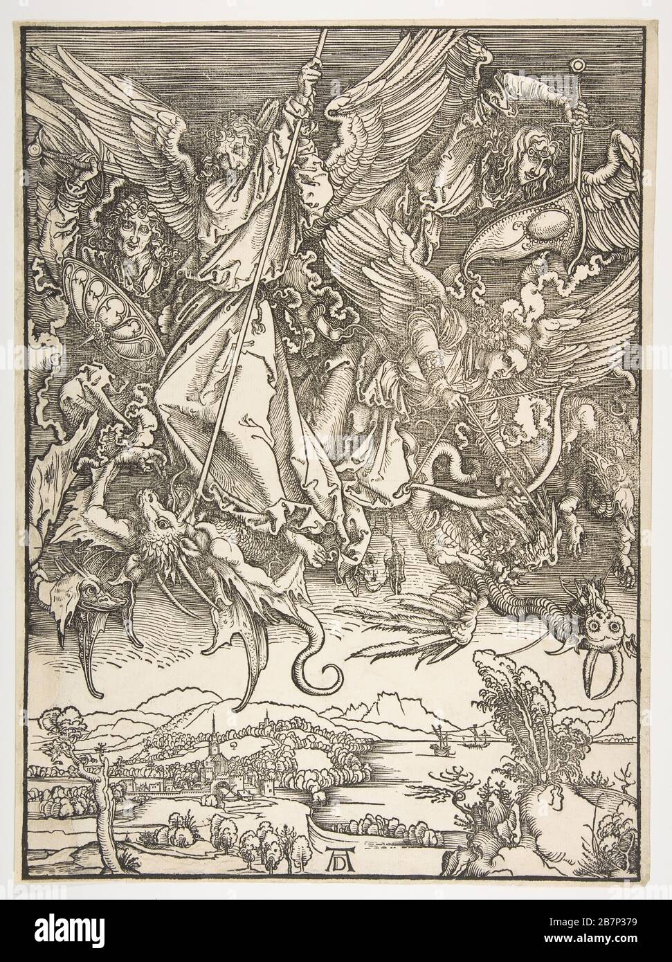 Saint Michael and the Dragon, from The Apocalypse, ca. 1498. Stock Photo