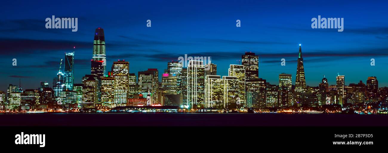 San Francisco skyline at night Stock Photo