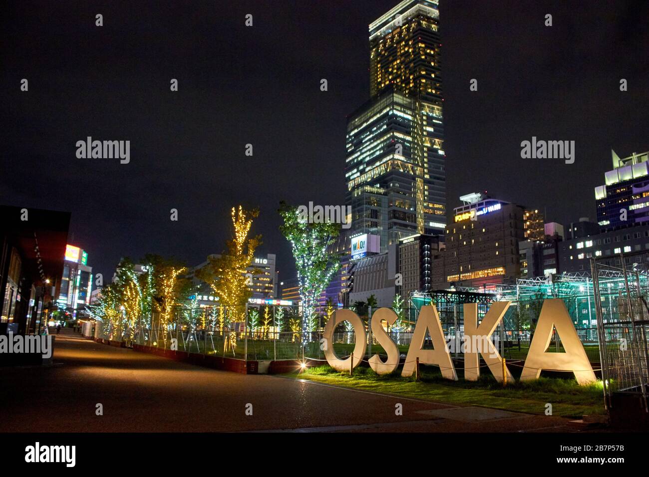 Osaka city sign in the park at night Stock Photo