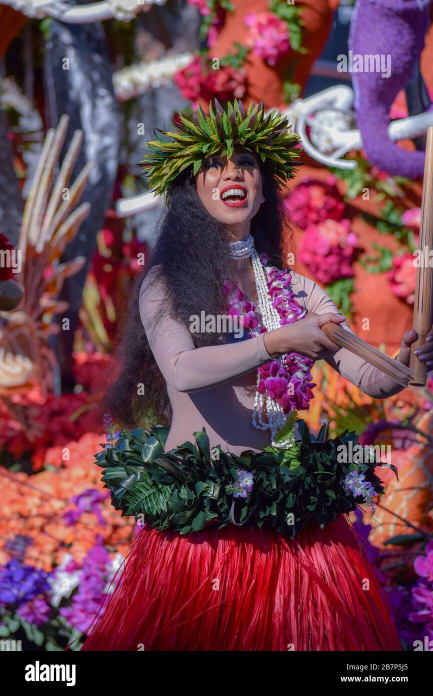 Hawaiian Girl Rose Parade Stock Photo