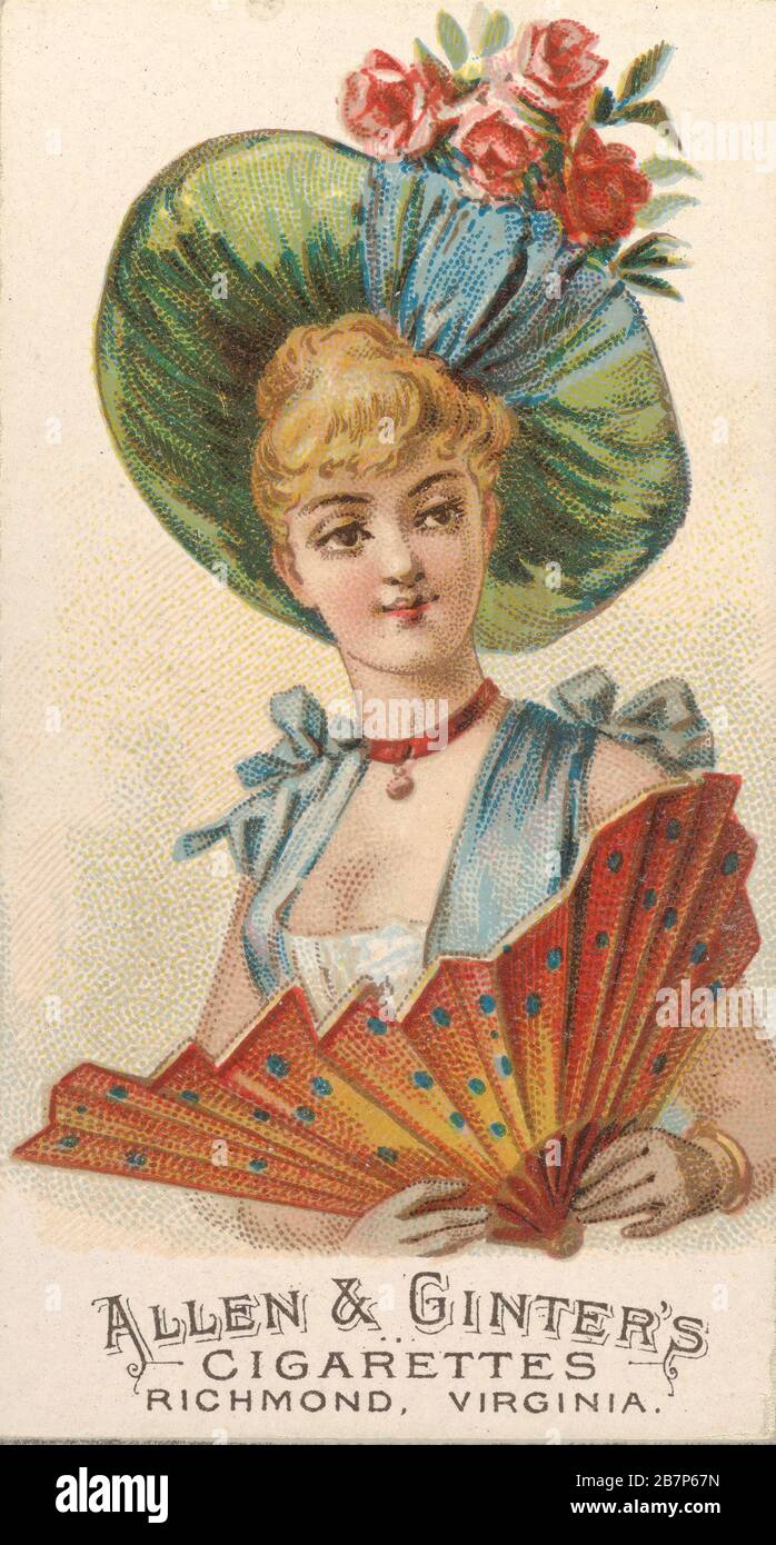 Plate 50, from the Fans of the Period series (N7) for Allen &amp; Ginter Cigarettes Brands, 1889. Stock Photo