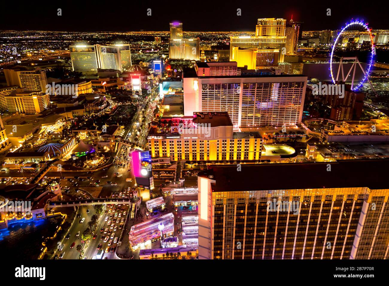 Hotels and strip boulevard of Las Vegas at night Stock Photo