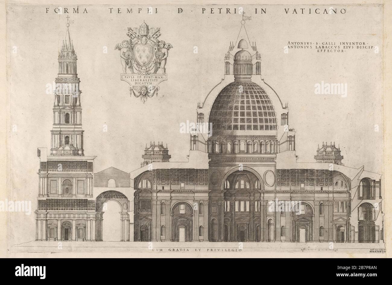 Speculum Romanae Magnificentiae: Design for the Basilica of St. Peter's in the Vatican, 1514.  After Antonio da Labacco.  After Antonio da Labacco. Antonio da Sangallo, the Younger Stock Photo