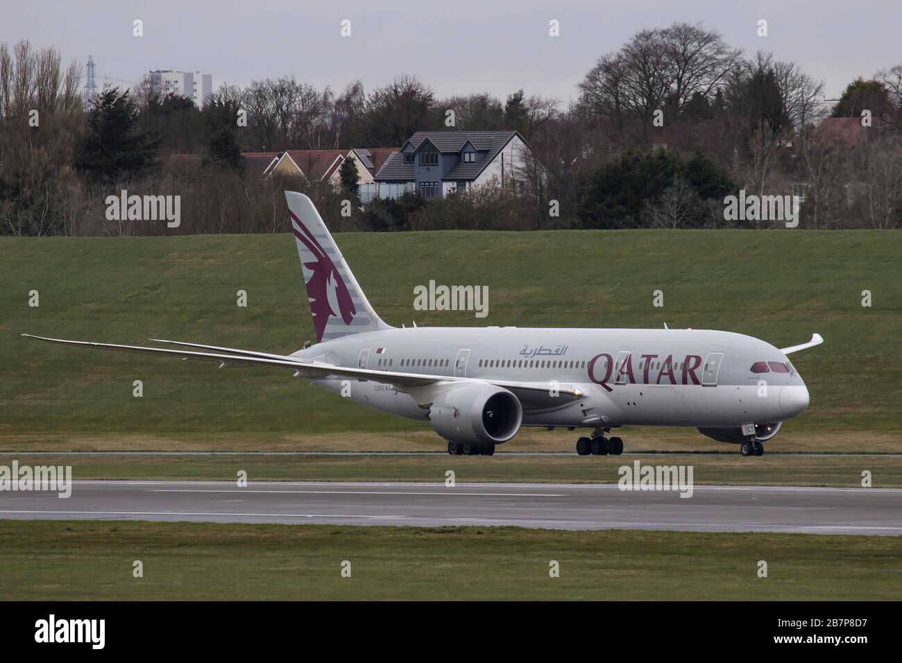 A7-BCT Boeing 787 Dreamliner of Qatar Airways arriving at Birmingham Airport (EGBB/BHX) in March 2020 Stock Photo