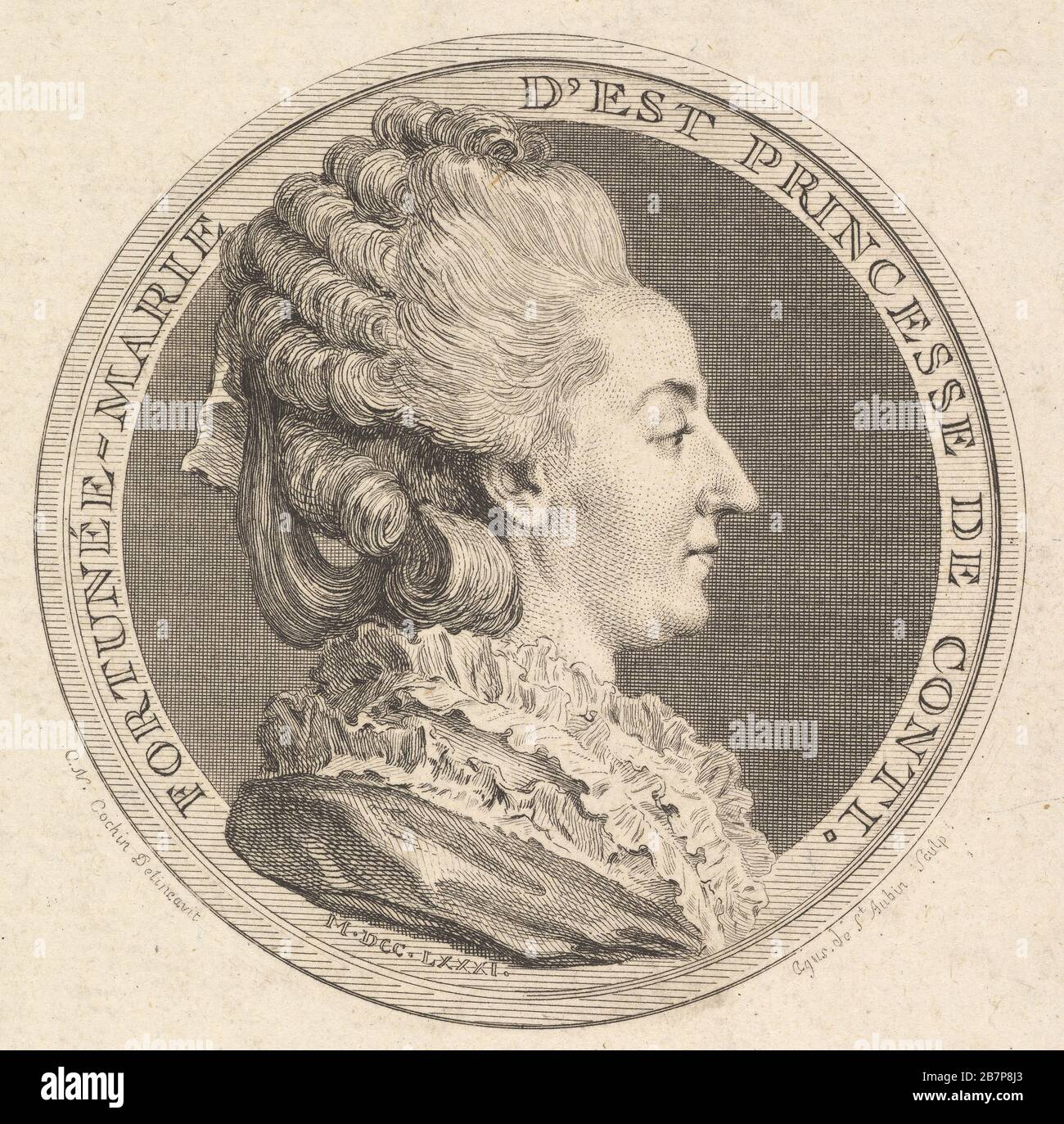 Print of a Portrait Medal of Fortun&#xe9;e-Marie d'Est, Princesse de Conti, 1781. After Charles Nicolas Cochin II Stock Photo