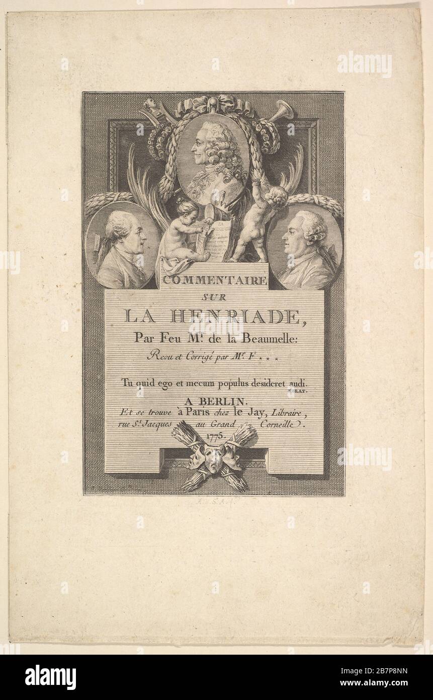Voltaire, Fr&#xe9;ron et la Beaumelle, 1775. Border designed by Cl&#xe9;ment Pierre Marillier Stock Photo