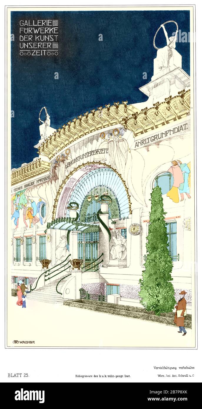 Austria, Wien, Project for gallery for Works of Art of Our Time, side view, from sketches of projects by Otto Wagner Architectk 1897. Stock Photo