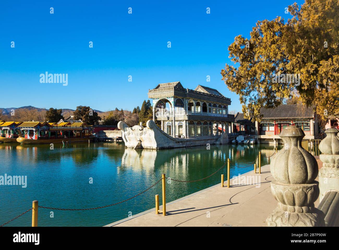 Summer palace with a stone boat in Beijing, China Stock Photo