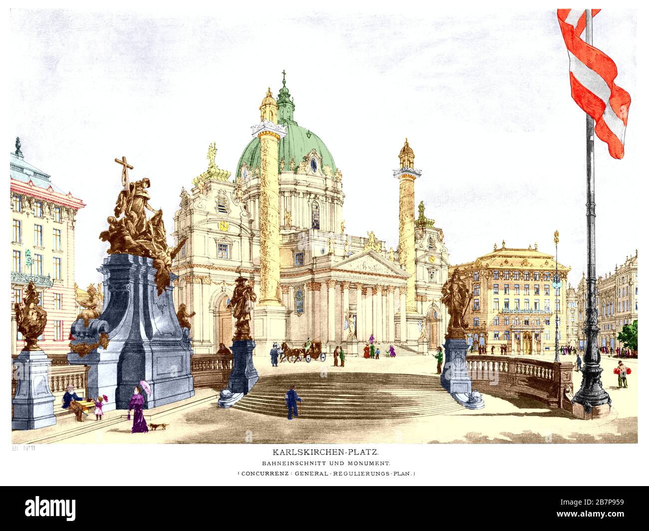 Austria, Wien, Project for Railway cutting and monument at Karlskirsche Platz, from sketches of projects by Otto Wagner Architectk 1897. Stock Photo