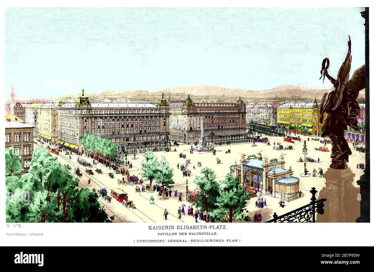 Austria, Wien, Project for pavilion of the tram stop in Kaiserin Elisabeth Platz, from sketches of projects by Otto Wagner Architectk 1897. Stock Photo