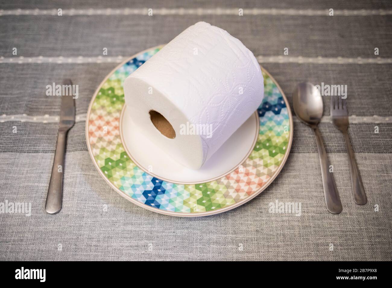 Consept of toilet paper panic results of coronavirus meal Stock Photo