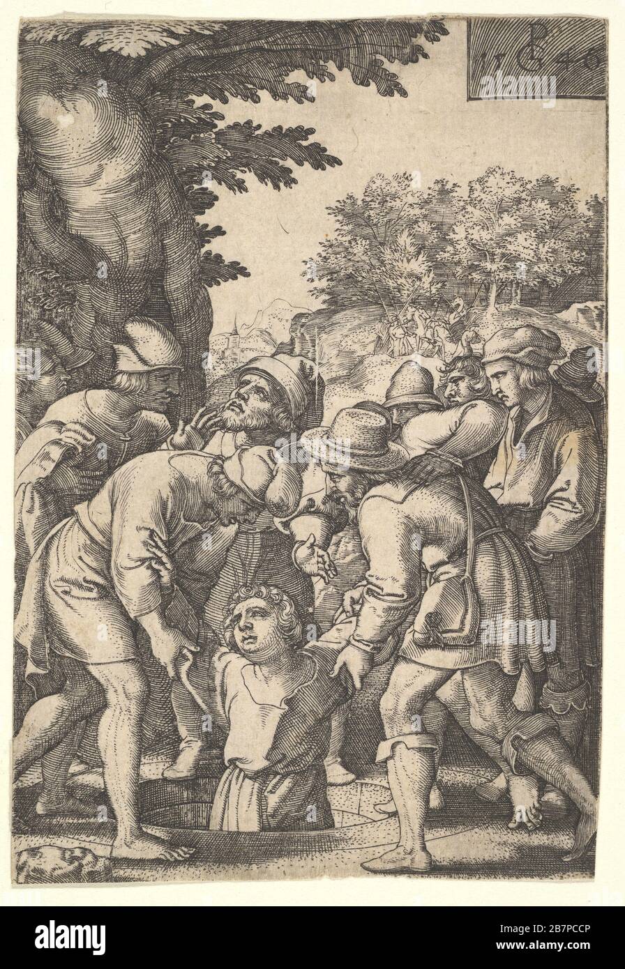 Joseph lowered into a well by his brothers, from the series 'The Story