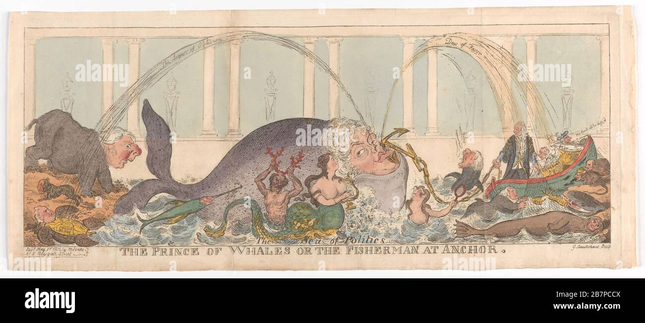 The Prince of Whales or the Fisherman at Anchor, May 1, 1812. George, Prince of Wales as a sea monster with Spencer Perceval,  Isabella, Marchioness of Hertford and  Maria Fitzherbert. Stock Photo