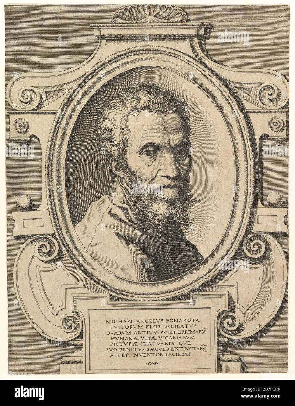Portrait of Michelangelo, after 1564. After painting by Marcello Venusti Stock Photo