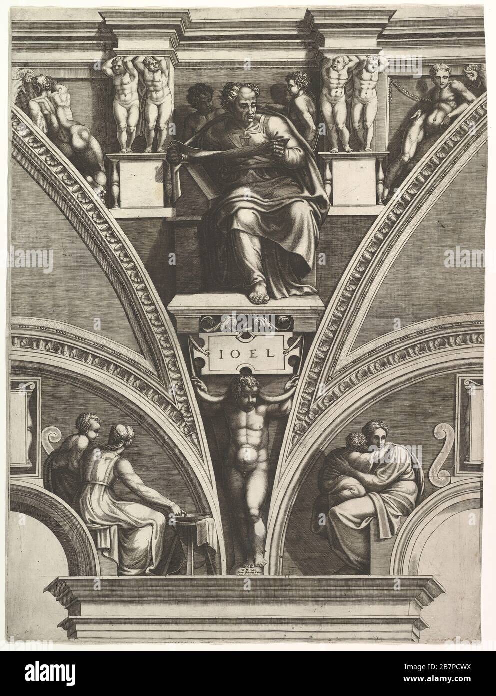 The Prophet Joel; from the series of Prophets and Sibyls in the Sistine Chapel, 1570-75. After Michelangelo Buonarroti Stock Photo