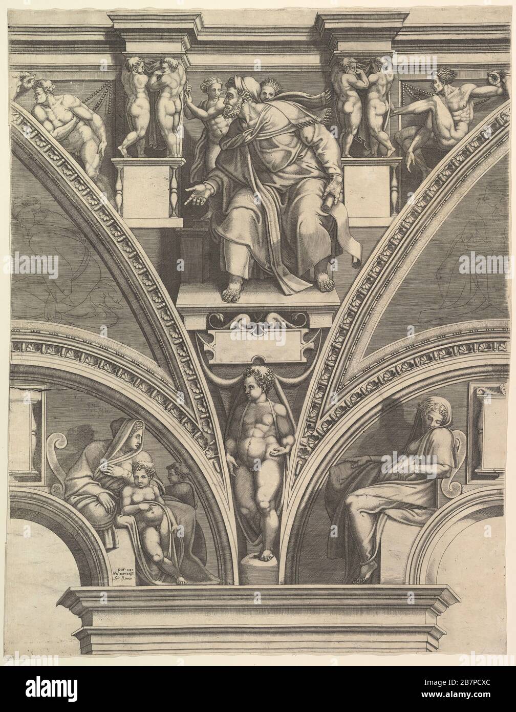The Prophet Ezekiel; from the series of Prophets and Sibyls in the Sistine Chapel , 1570-75. After Michelangelo Buonarroti Stock Photo