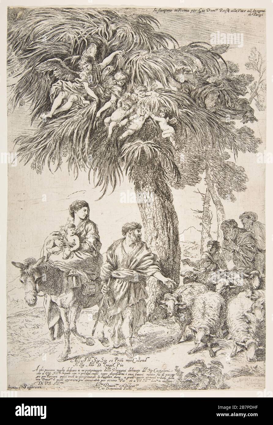 The Holy Family on their flight into Egypt, ca. 1647. Stock Photo