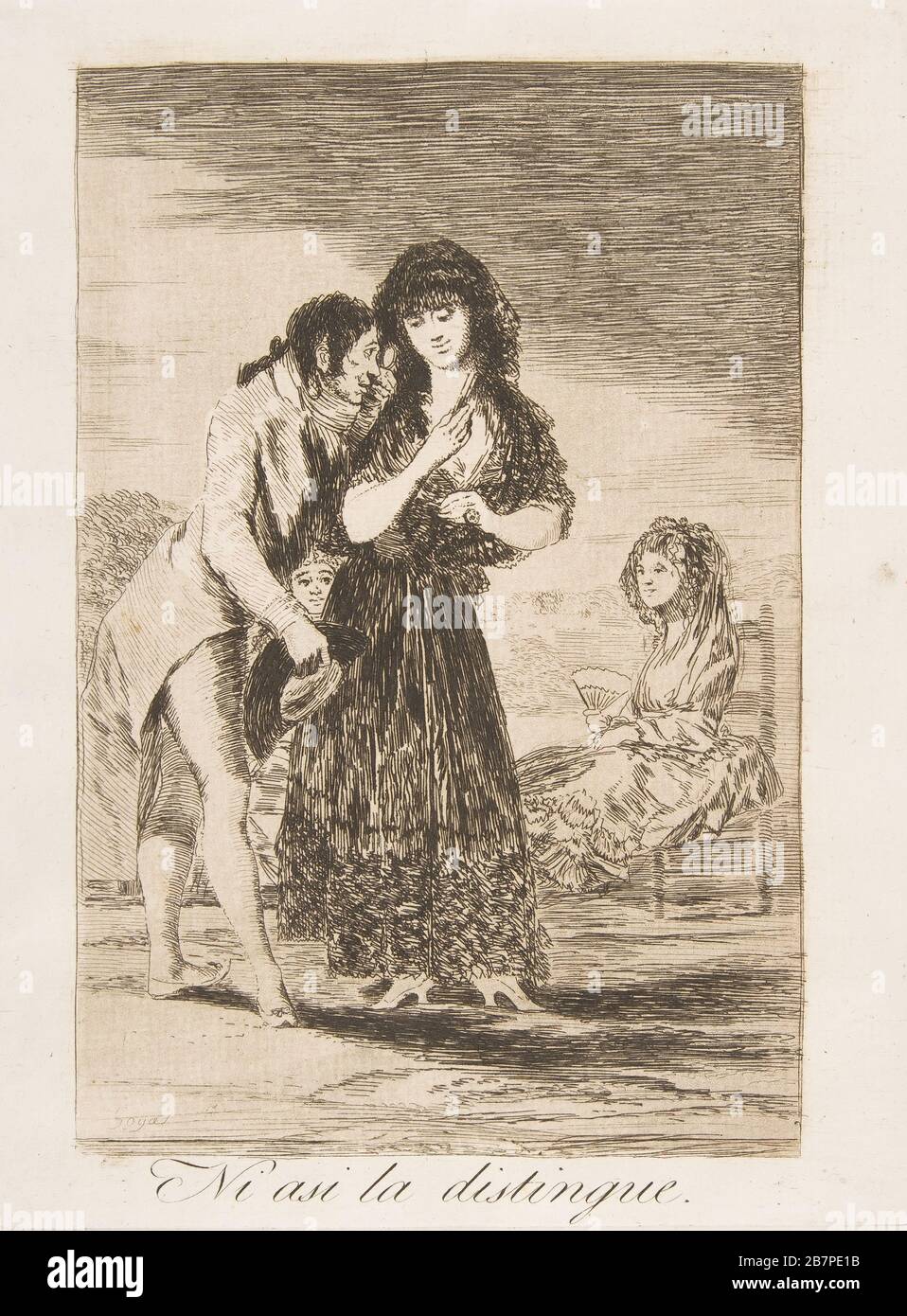Plate 7 from 'Los Caprichos' : Even thus he cannot make her out (Ni asi la distingue.), 1799. Stock Photo