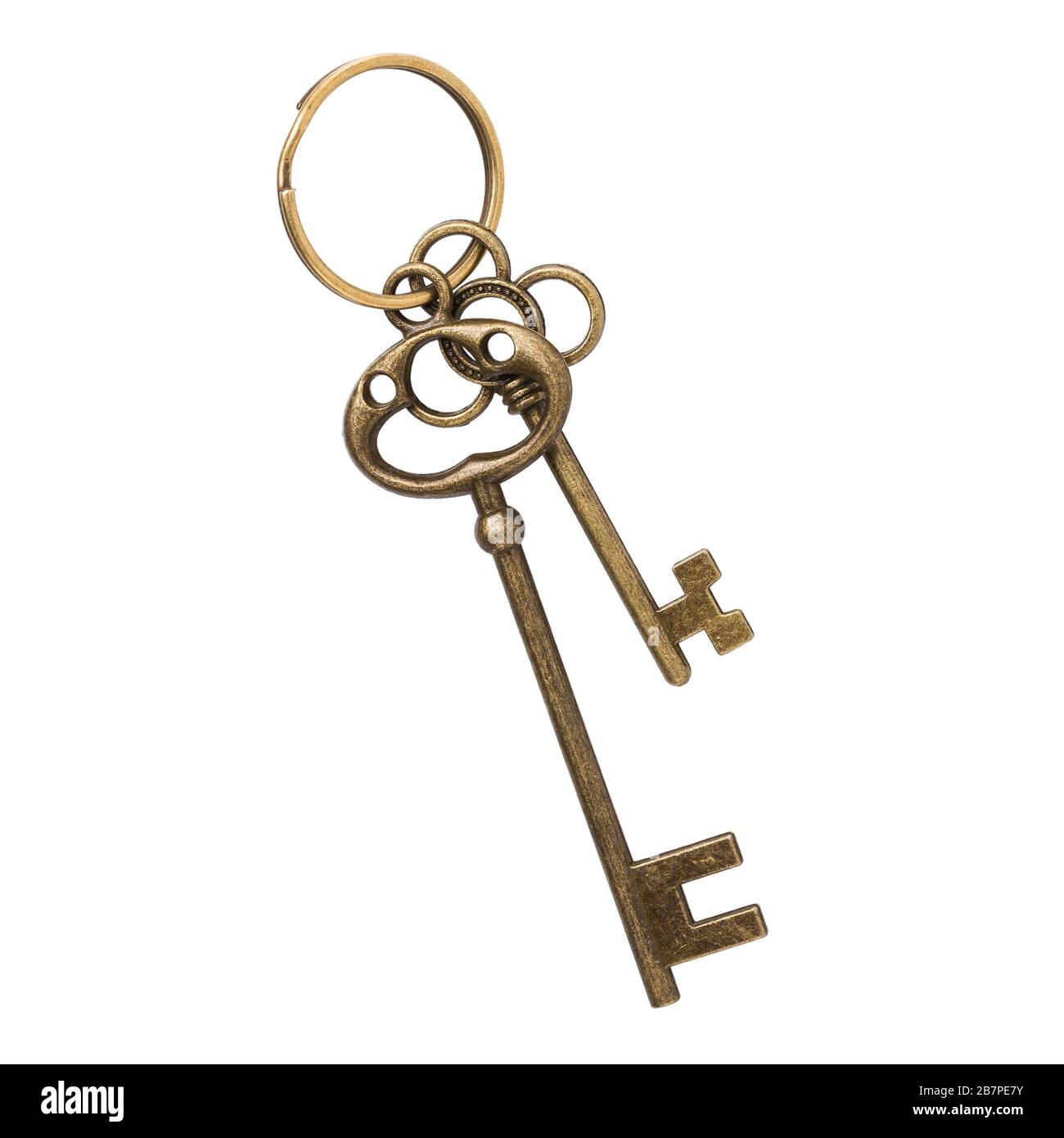 Two vintage keys isolated on white background Stock Photo