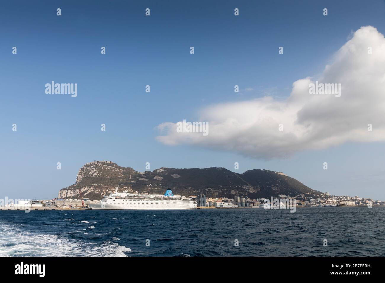 Cruise ship Marella Dream at Gibraltar with Levant cloud Stock Photo