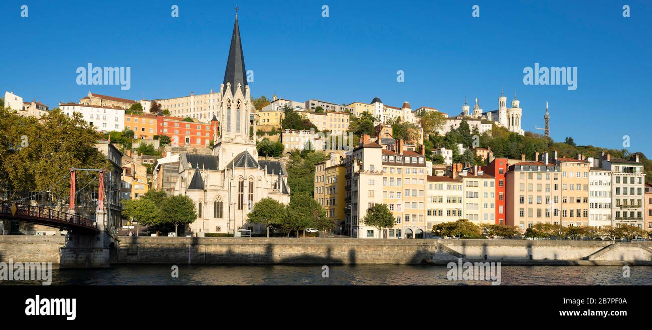 View of old Lyon with Saone river, France Stock Photo