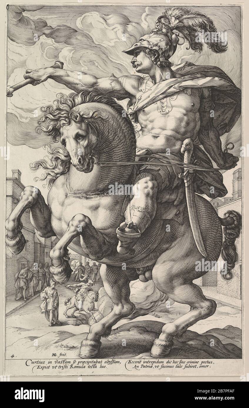 Marcus Curtius, from the series The Roman Heroes, 1586. Stock Photo