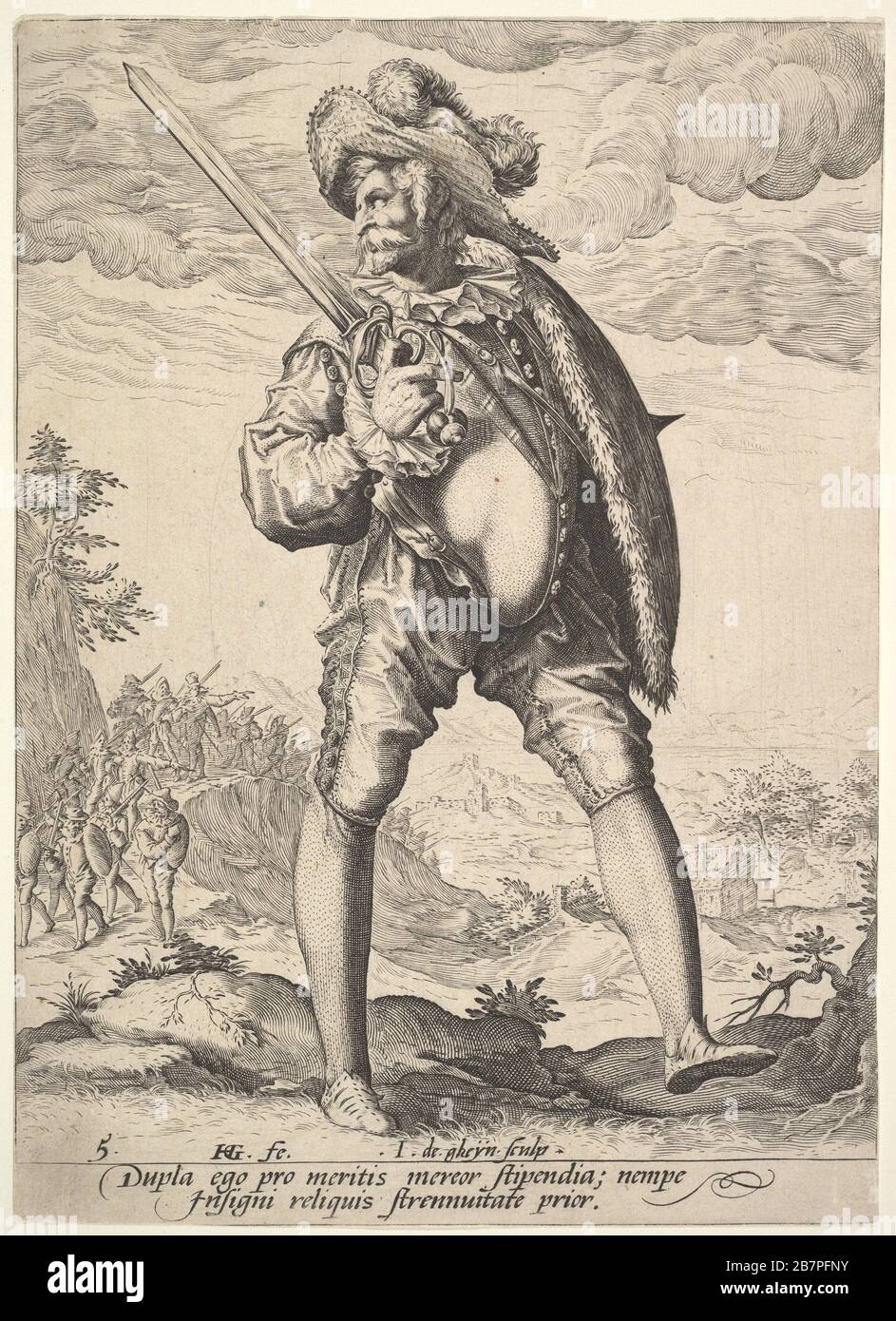 Soldier, Armed with Broadsword and Shield, from Officers and Soldiers, 1587. After Hendrick Goltzius Stock Photo