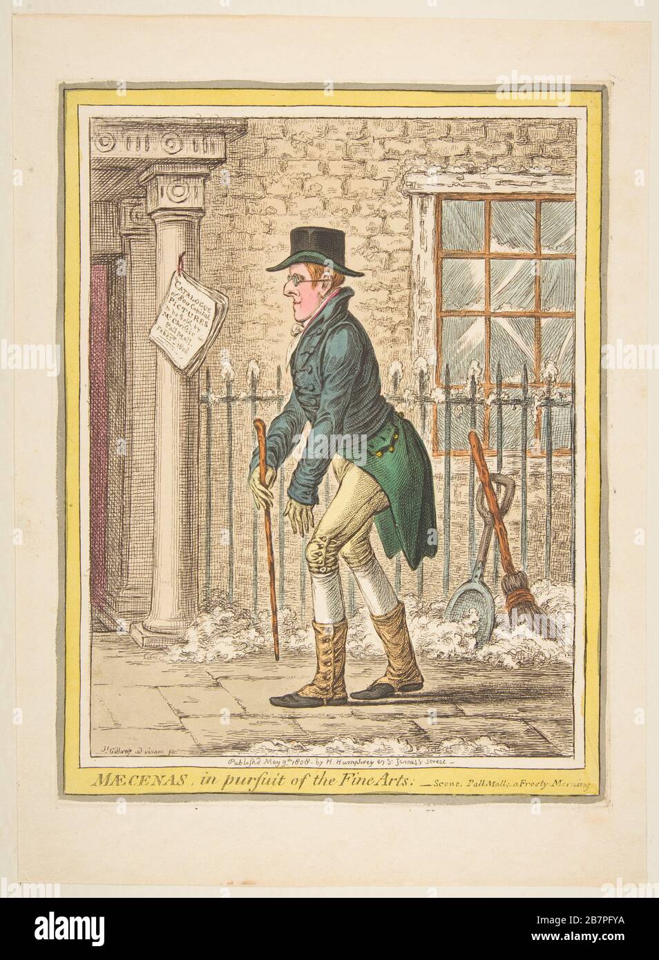 Maecenas, in pursuit of the Fine Arts.-Scene, Pall Mall; a Frosty Morning, May 9, 1808. Stock Photo