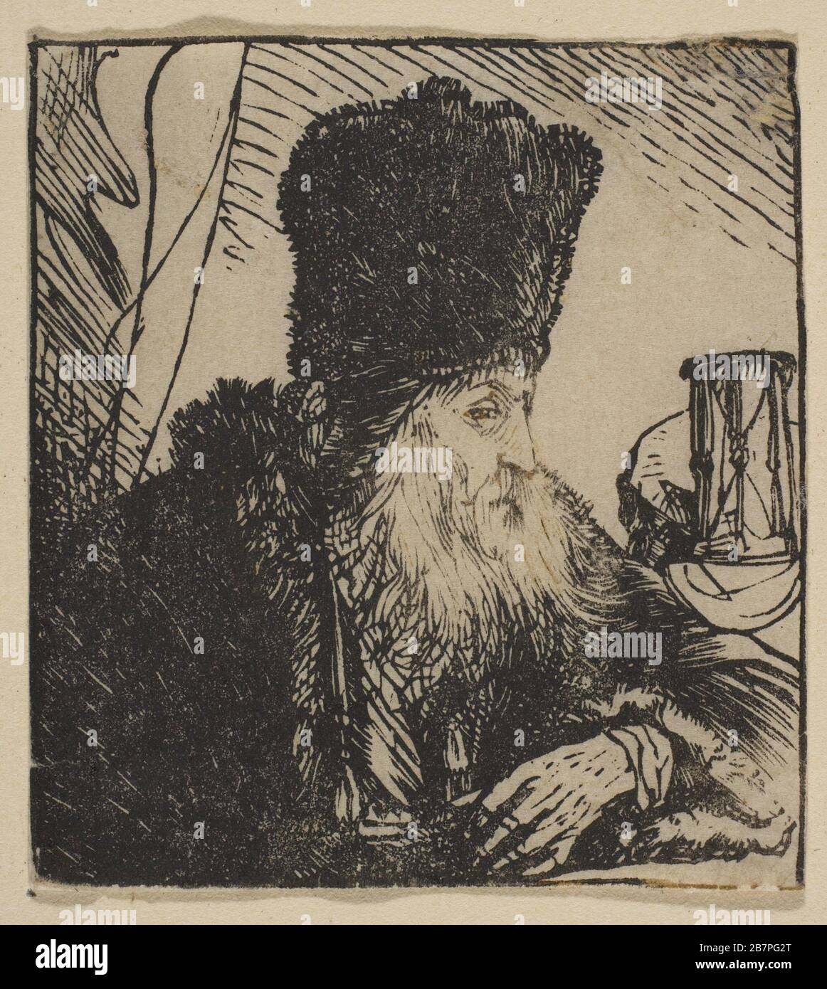 Philosopher with an Hourglass, 1620-74.  Formerly attributed to Rembrandt Stock Photo