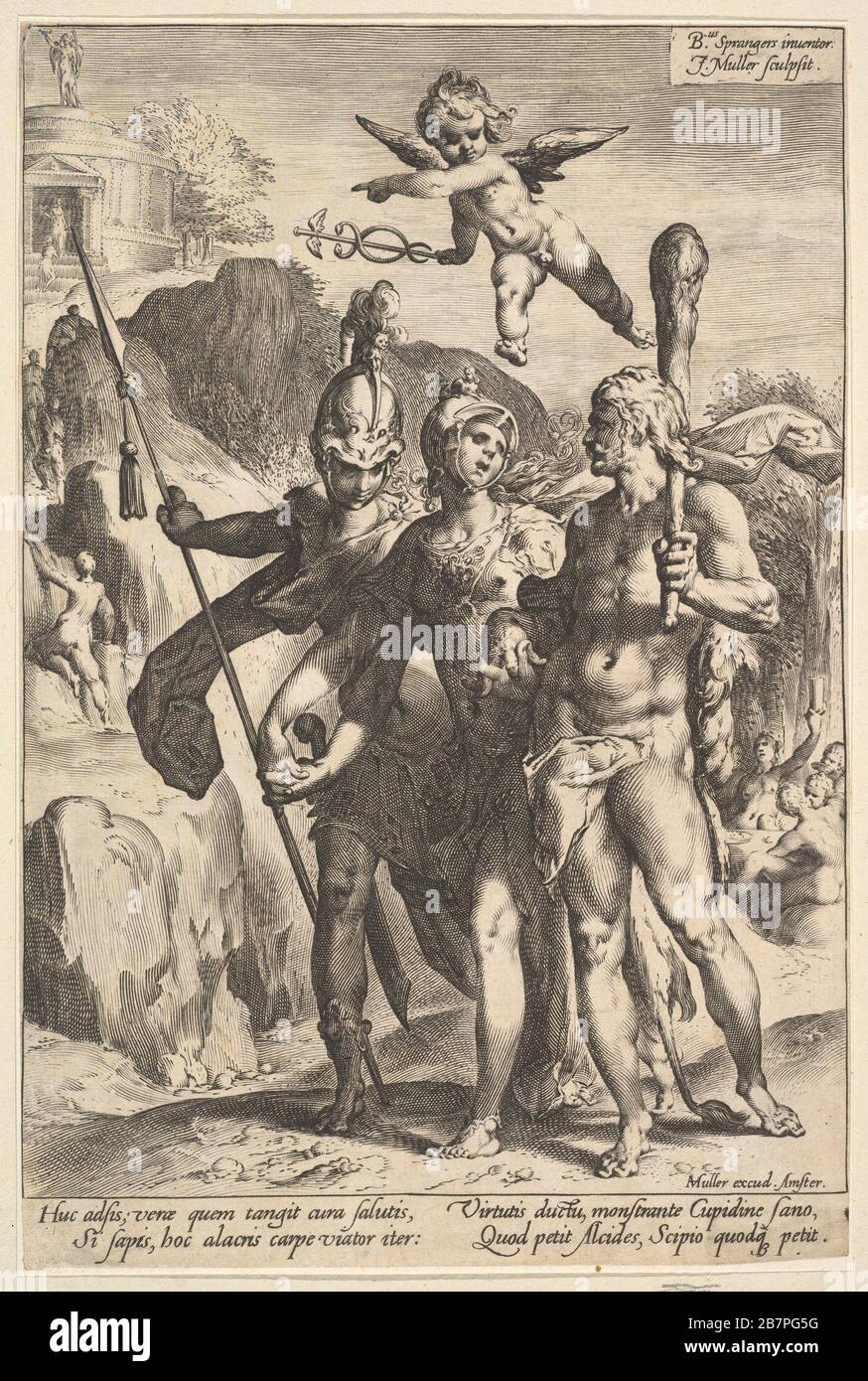 Hercules Being Shown the Mountainous Road to the Temple of Immortal Fame in the Company of Minerva and Mars, ca. 1591. After Bartholomeus Spranger Stock Photo