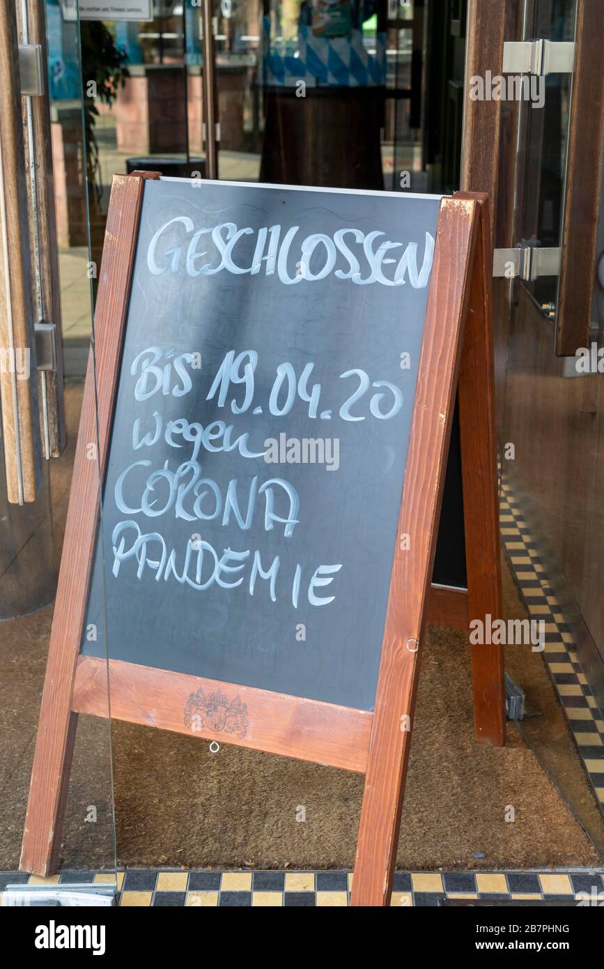 Effects of the coronavirus pandemic in Germany, food, closed restaurant, Der Lšwe, Bavarian cuisine, Stock Photo