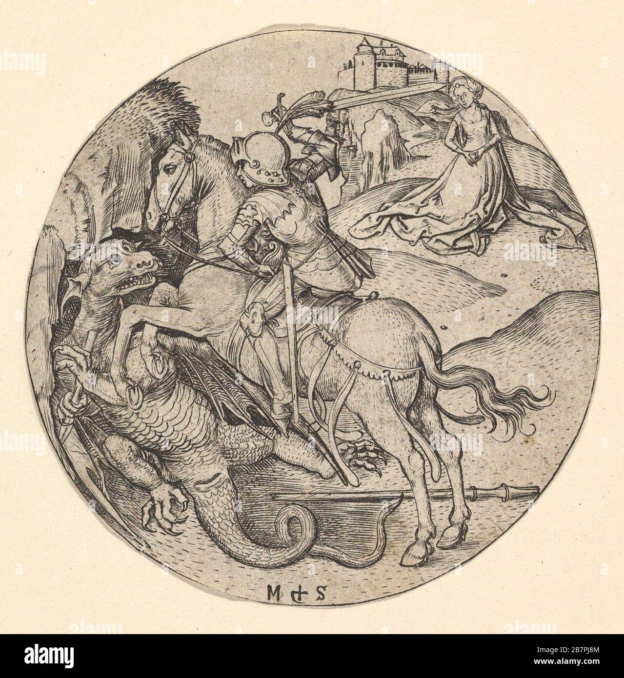 St. George Slaying the Dragon, ca. 1435-1491. Stock Photo