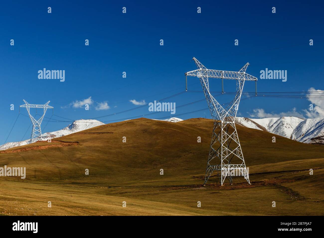 High voltage power line in Kyrgyzstan. electricity pylons in the ...