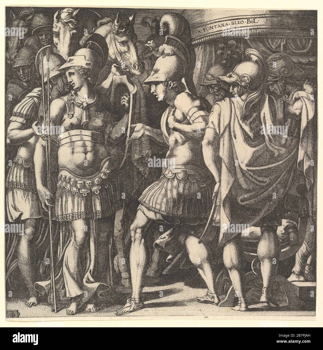 Alexander welcoming Thalestris and the Amazons, mid-16th century. Stock Photo