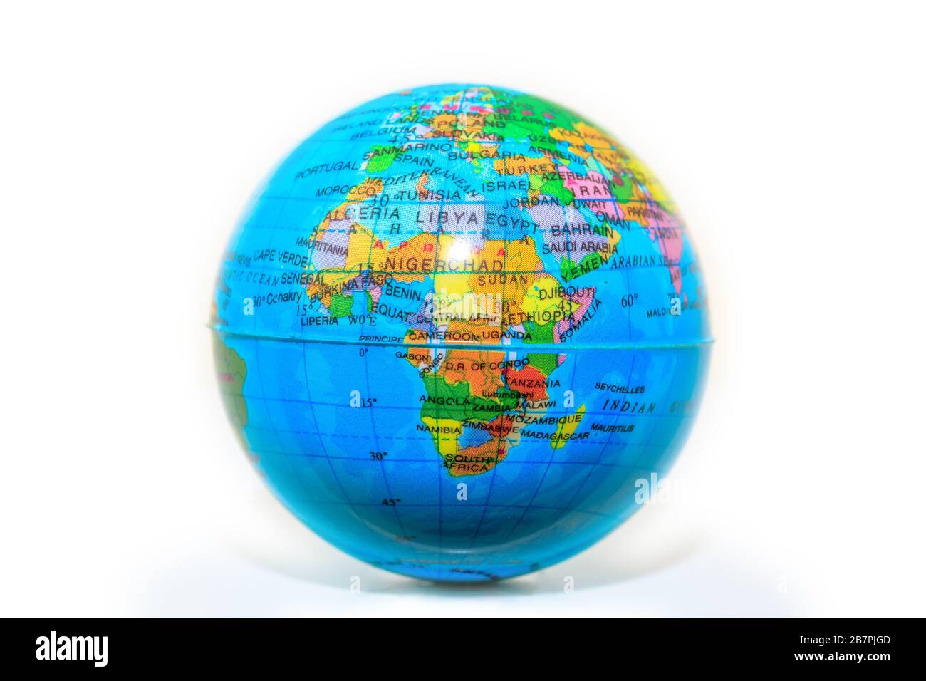 world globe isolated on white background. European and African face of the planet earth. Stock Photo