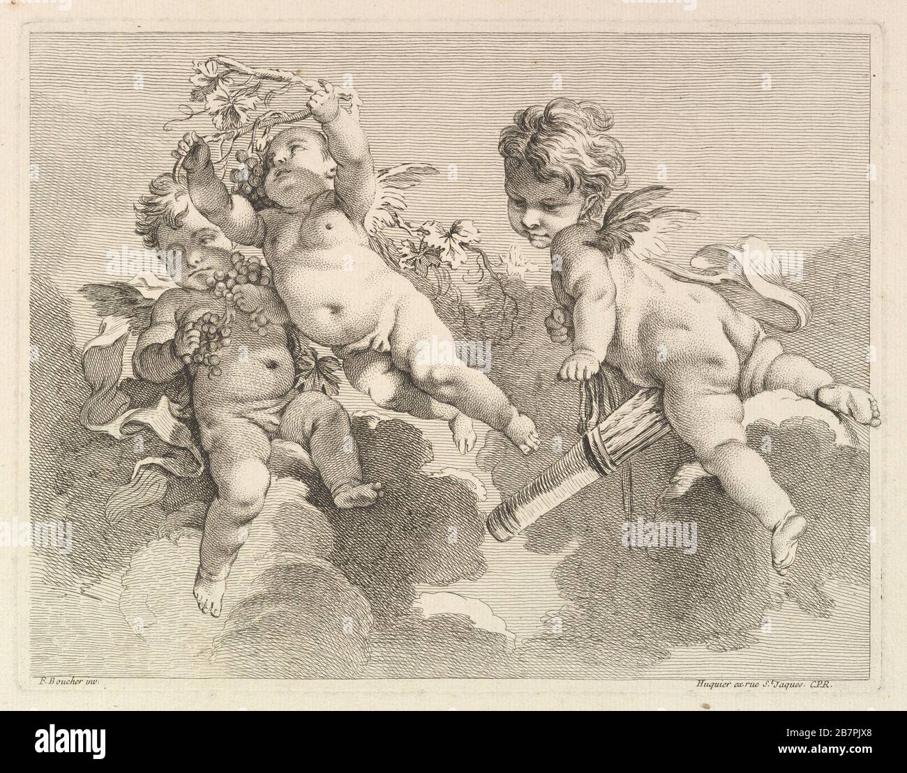 Three Loves, One holding a Quiver, the Other, Grapes, 1727-60. Stock Photo
