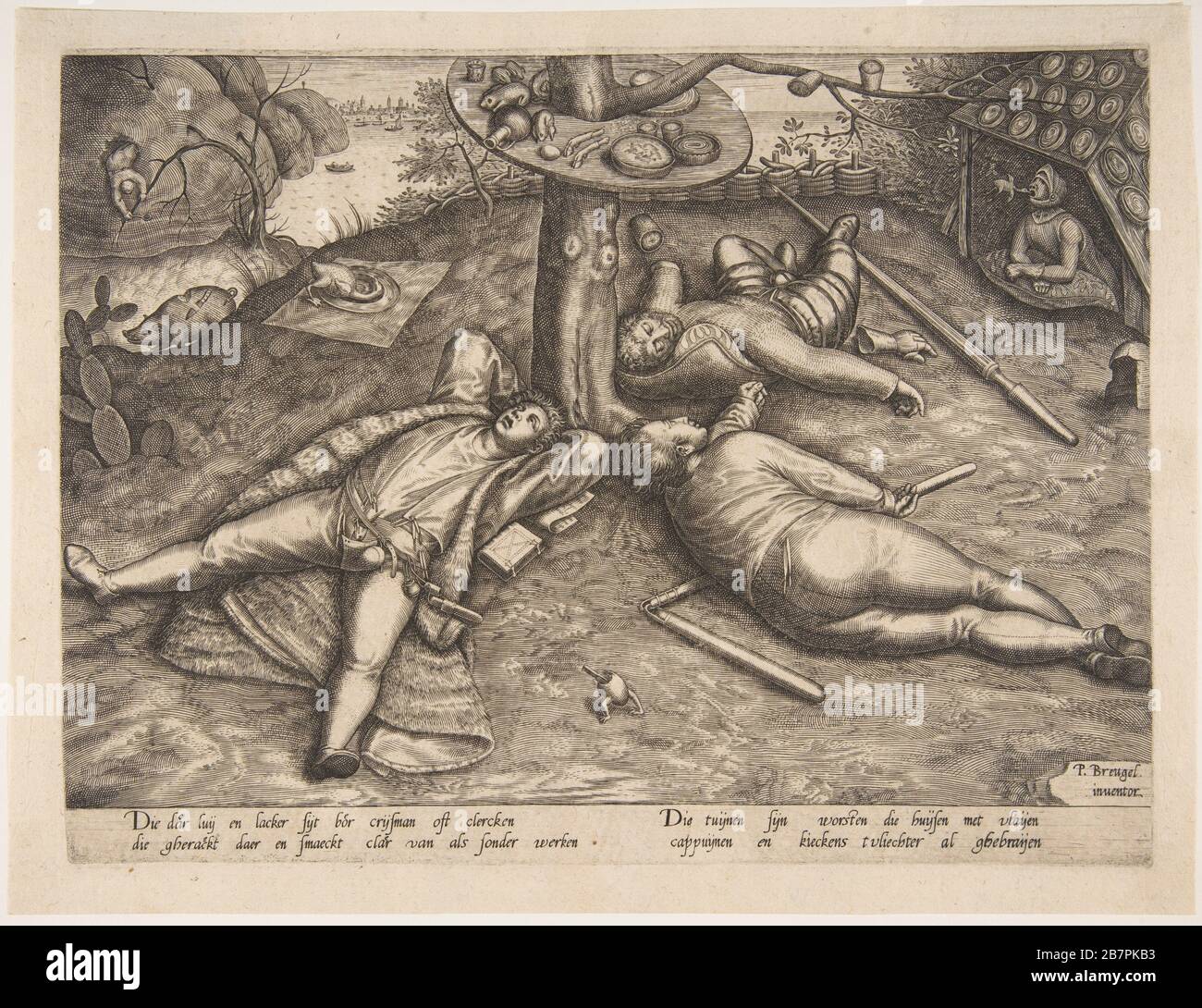 The Land of Cockaigne, after 1570?. &quot;The lazy and gluttonous farmers, soldiers, and clerks get there and taste all for nothing.&quot; After Pieter Bruegel the Elder Stock Photo