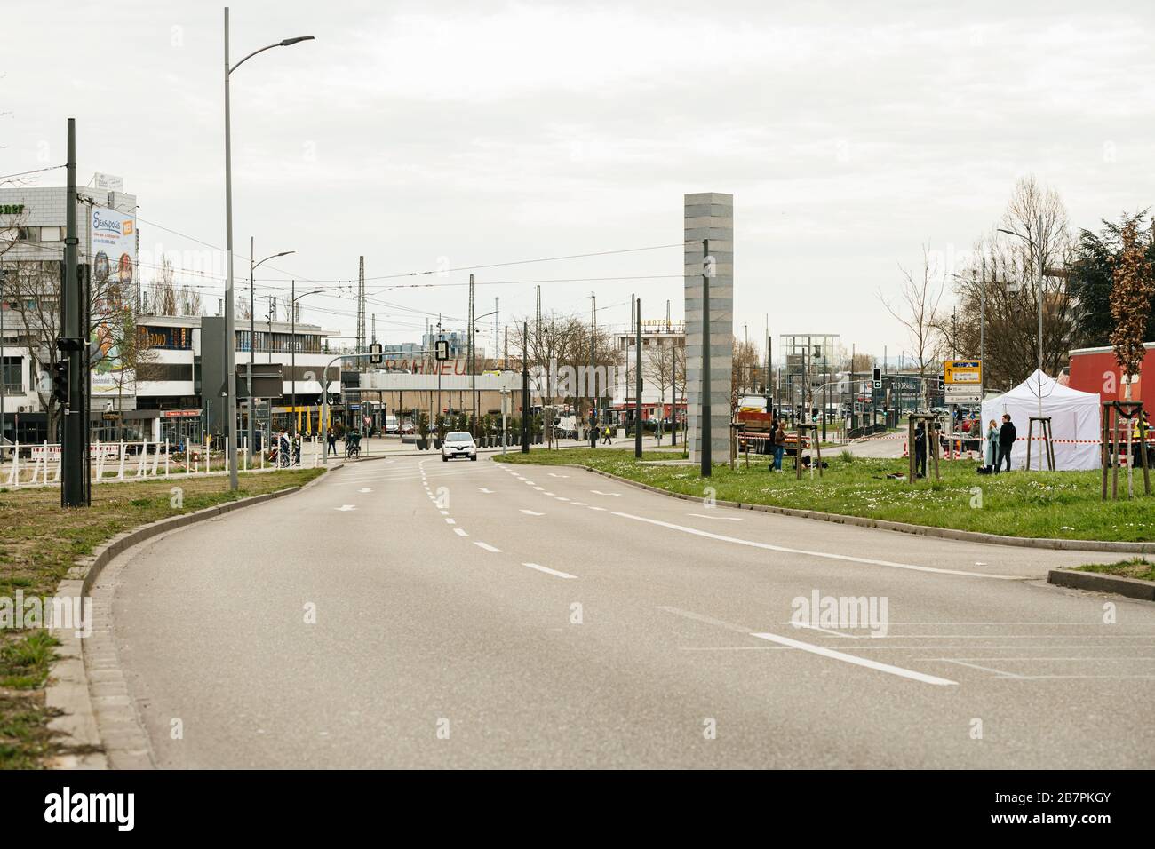 Kehl, Germany Mar 16, 2020 Empty entrance to Strasbourg from Germany