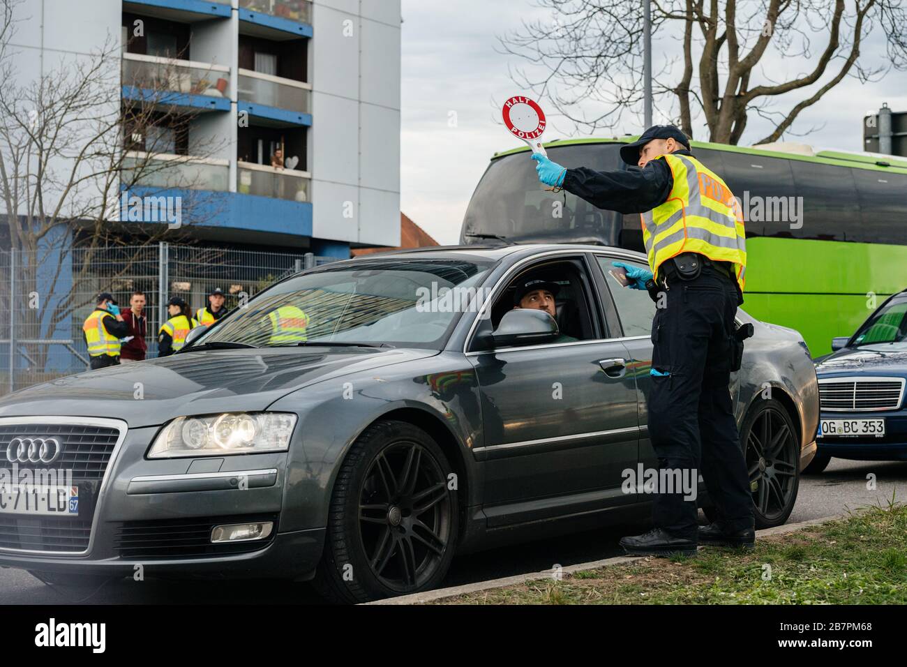 Kehl, Germany - Mar 16, 2020: Federal Police checks ID and permit at ...