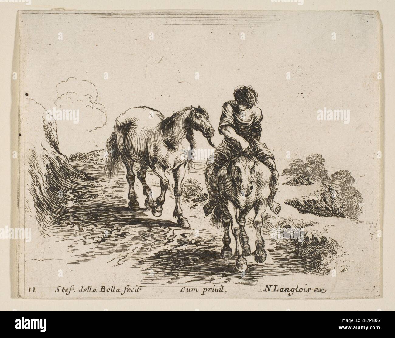 Plate 11: a young horseman, seen from the front, leading another horse, from 'Diversi capricci', ca. 1644-47. Stock Photo