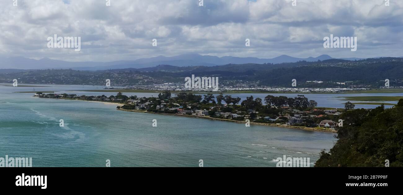 Panoramic view of the Knysna lagoon seen from the The Heads Stock Photo