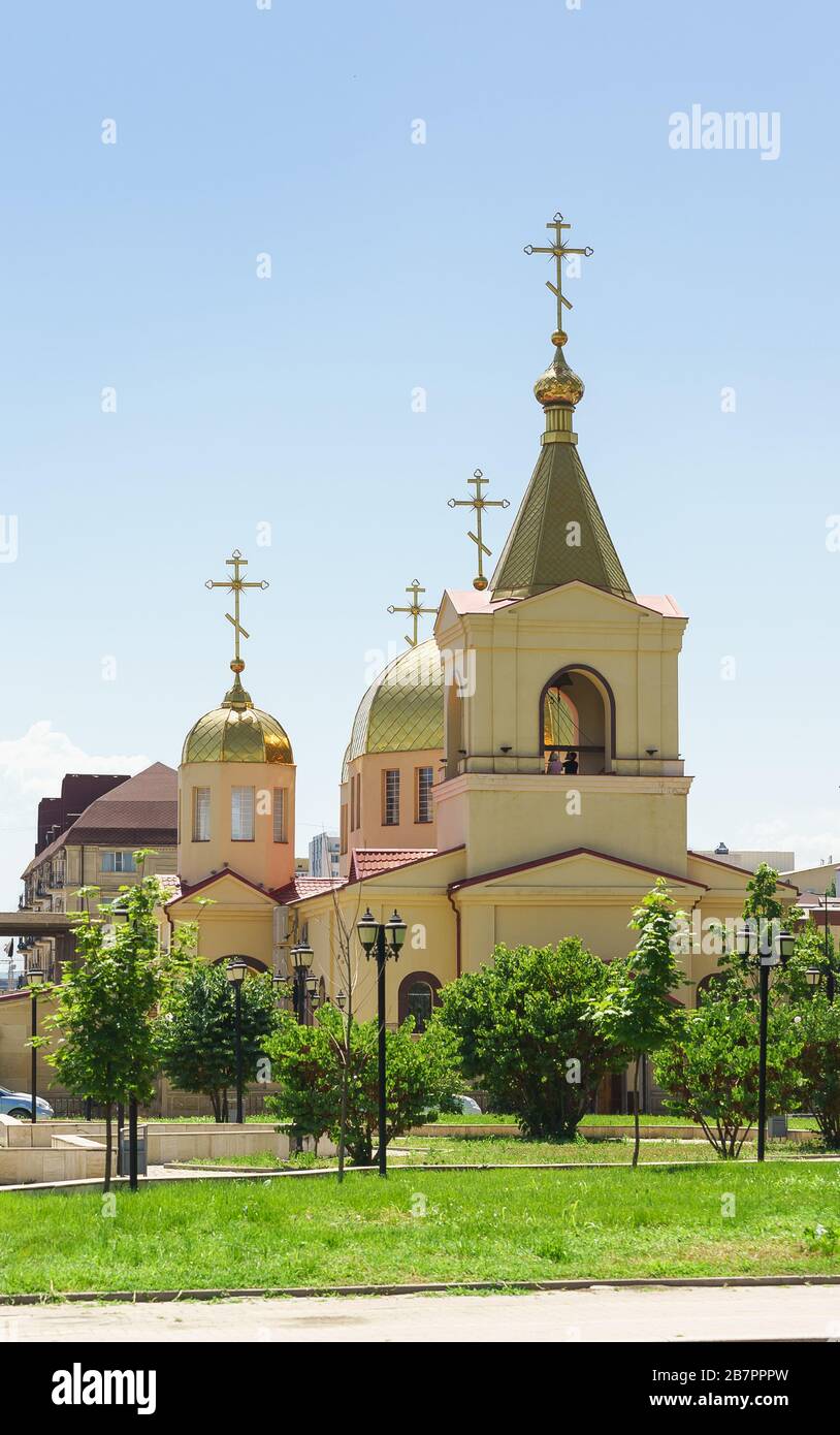 Church of Archangel Michael on Akhmat Kadyrov Avenue in Grozny. Christianity in a Muslim country Stock Photo