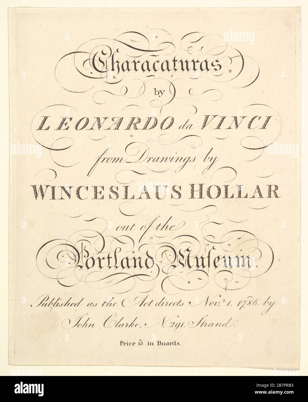 Title Page: Characaturas by Leonardo da Vinci, from Drawings by Wincelslaus Hollar, out of the Portland Museum, 1786. Stock Photo